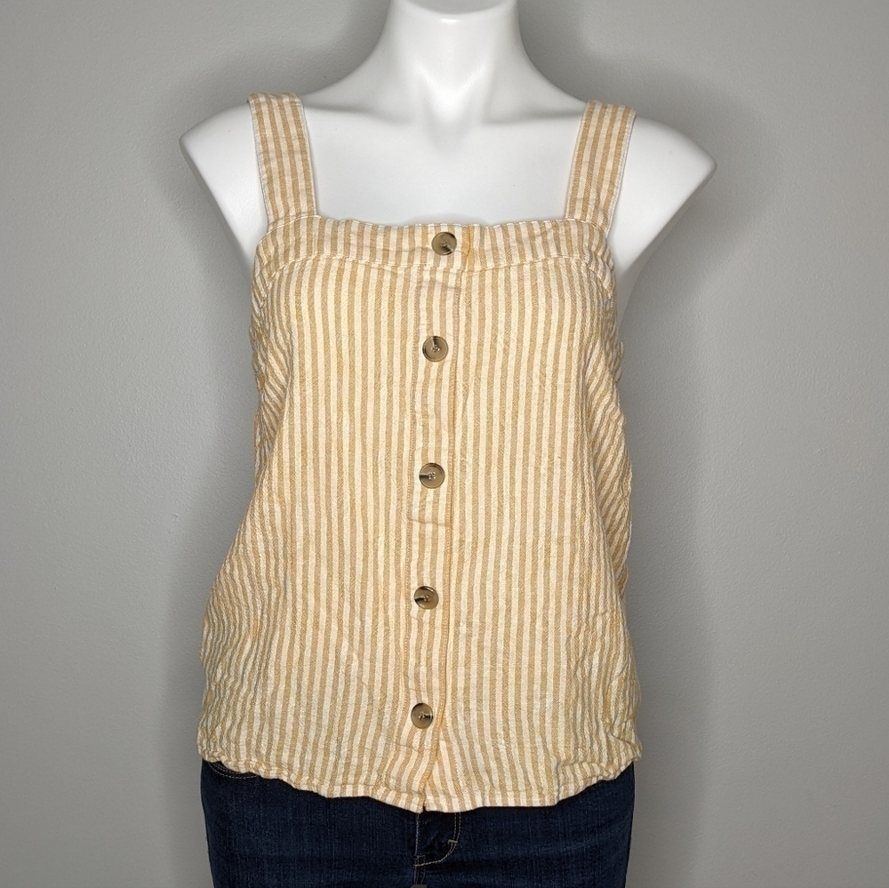 J. Crew Factory yellow white linen blend button accent tank S